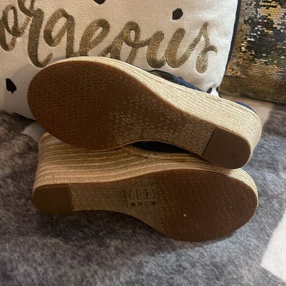 Michael kors mk denim damita wedge zip up sandal heel/ sz 10 - Picture 5 of 6